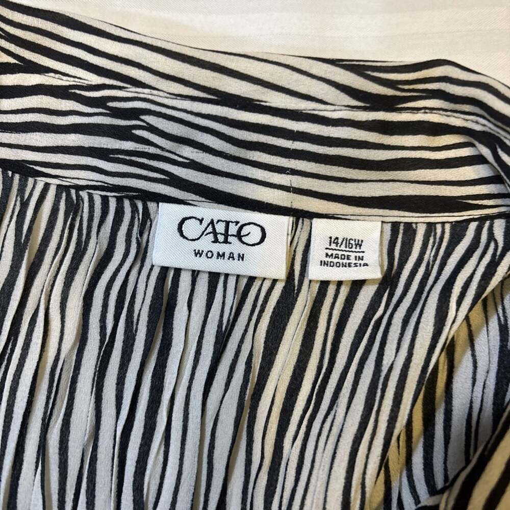 Cato Woman Zebra Print Sheer Button Up Blouse Black White Women’s 14/16 W.